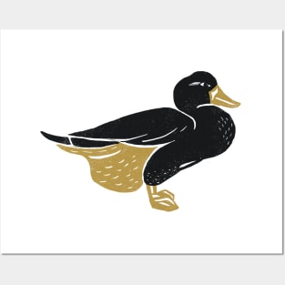 Cute Duck Woodcut Printing Style For Mom and Dad Posters and Art